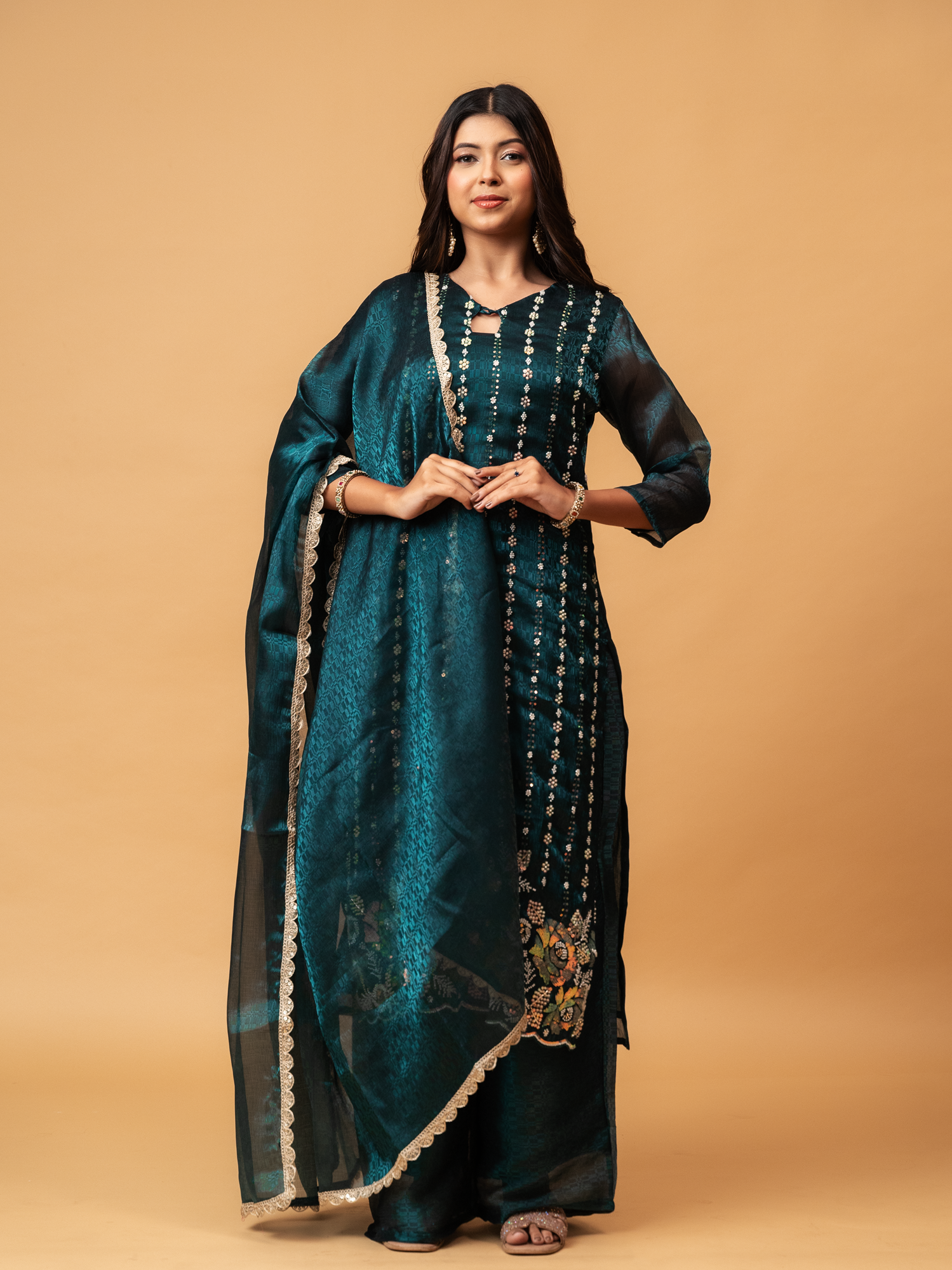 Teal Garden Full Handwork Jimmy Choo Suit Set