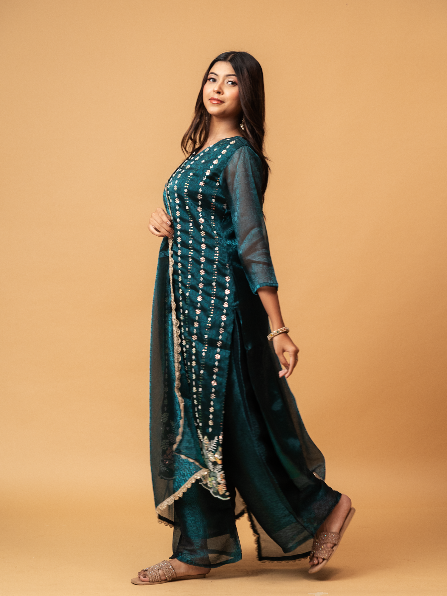 Teal Garden Full Handwork Jimmy Choo Suit Set