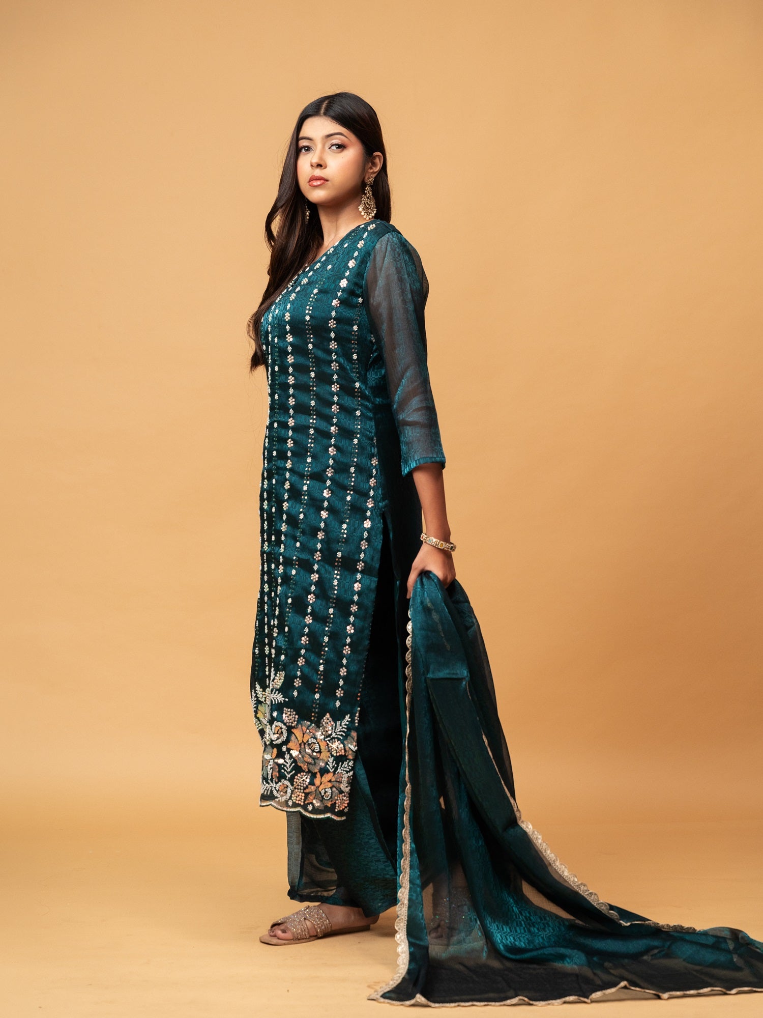 Teal Garden Full Handwork Jimmy Choo Suit Set