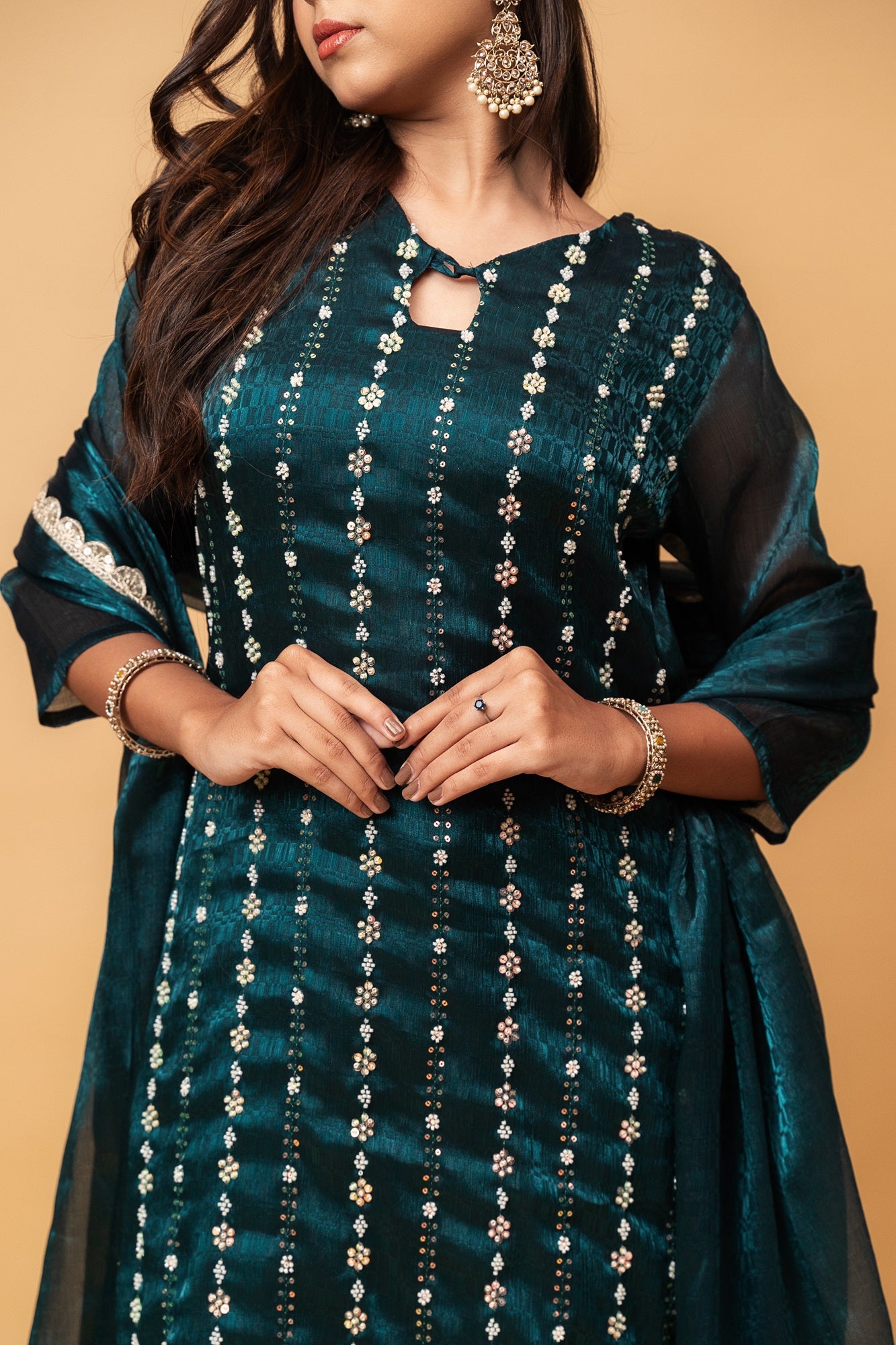 Teal Garden Full Handwork Jimmy Choo Suit Set