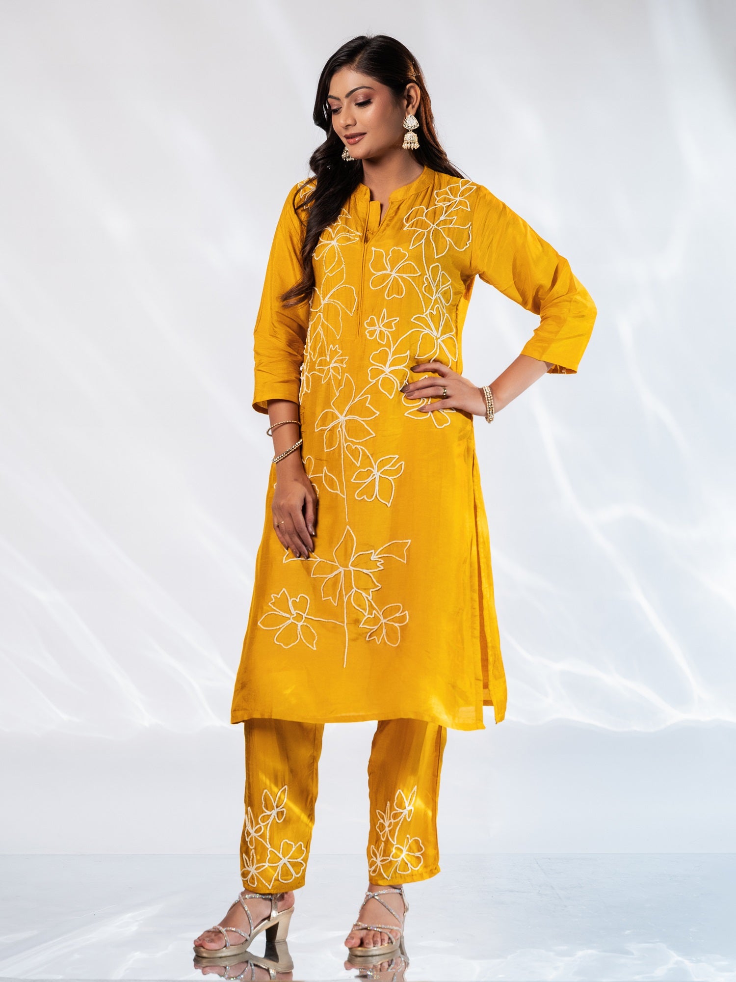 Mustard Floral Beaded Co-ord Set