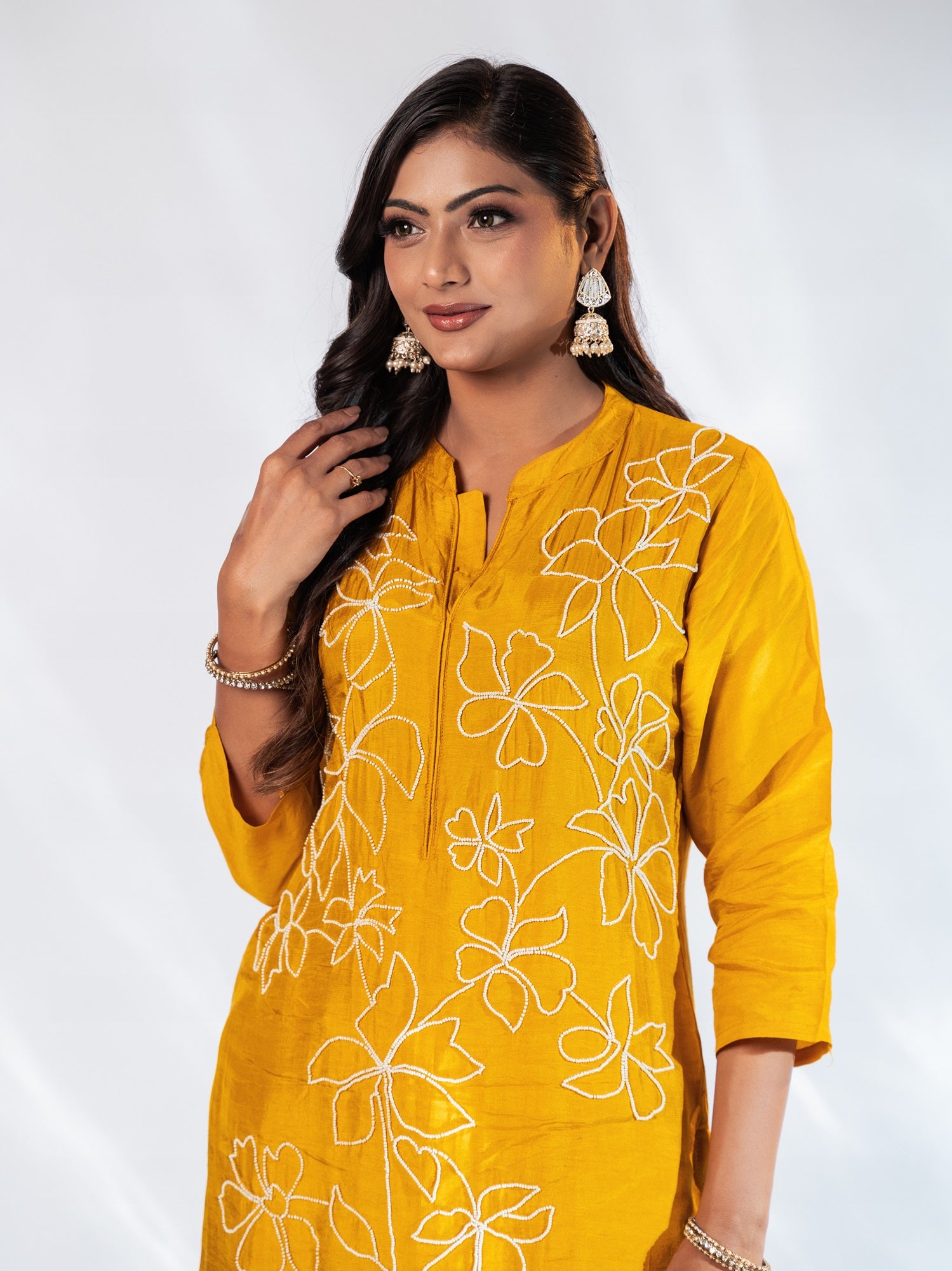 Mustard Floral Beaded Co-ord Set