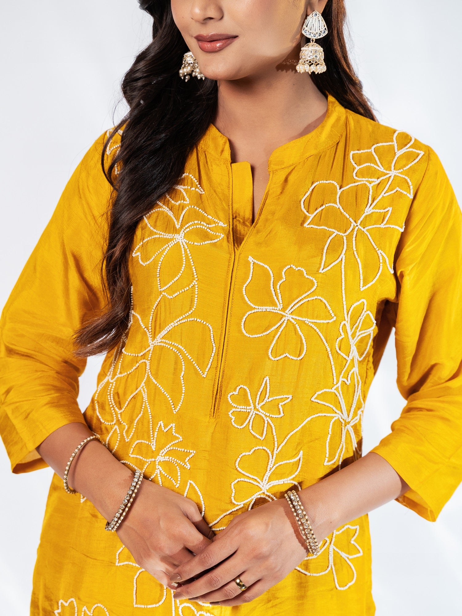 Mustard Floral Beaded Co-ord Set