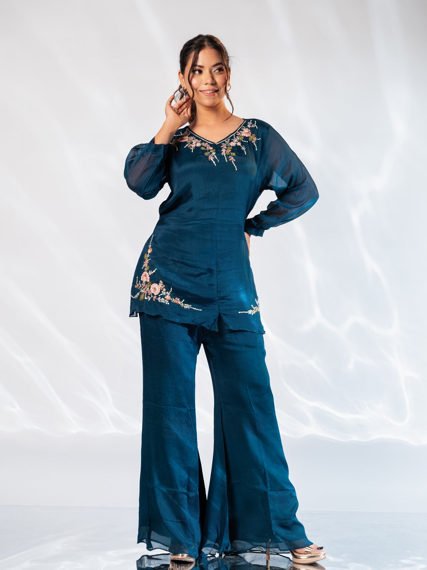 Blue Bloom Handwork Embroidered Co-ord Set