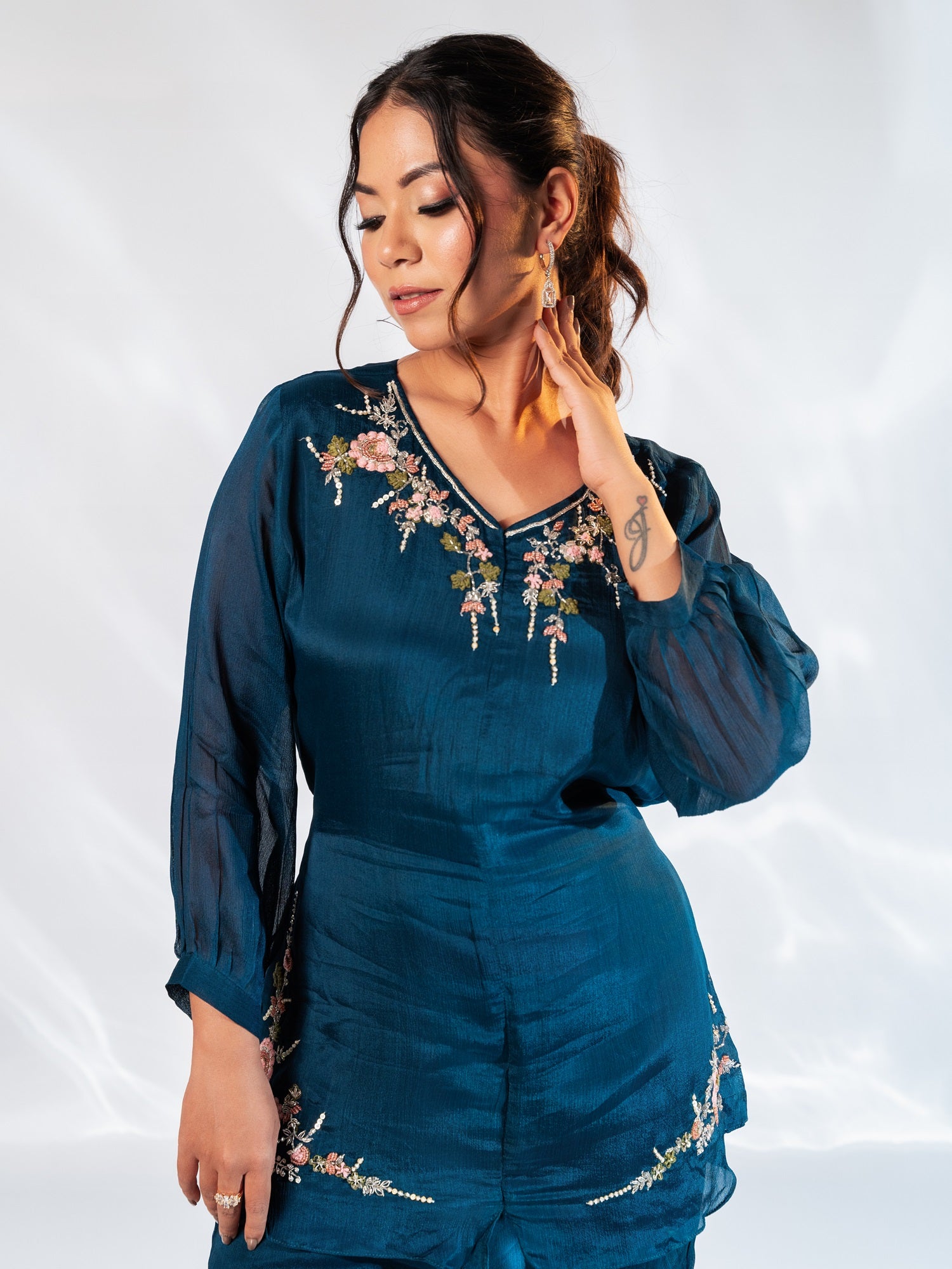 Blue Bloom Handwork Embroidered Co-ord Set