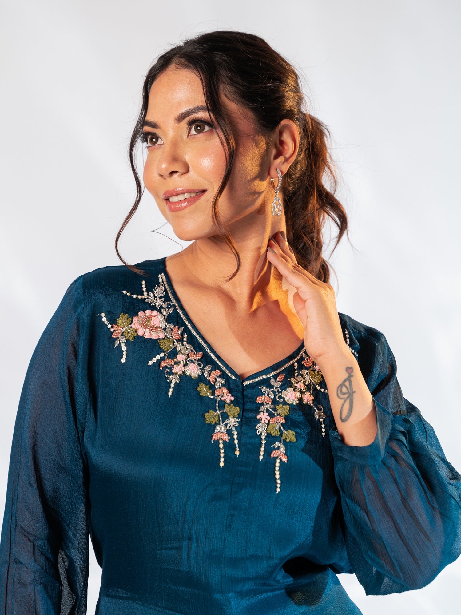 Blue Bloom Handwork Embroidered Co-ord Set