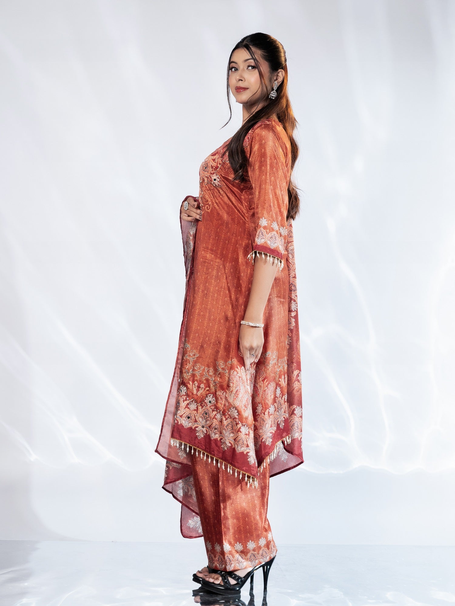 Burnt Orange Karachi Print Suit Set