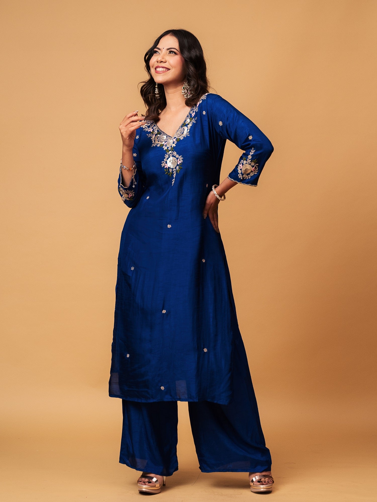 Rich Royal Blue Embroidered Suit Set