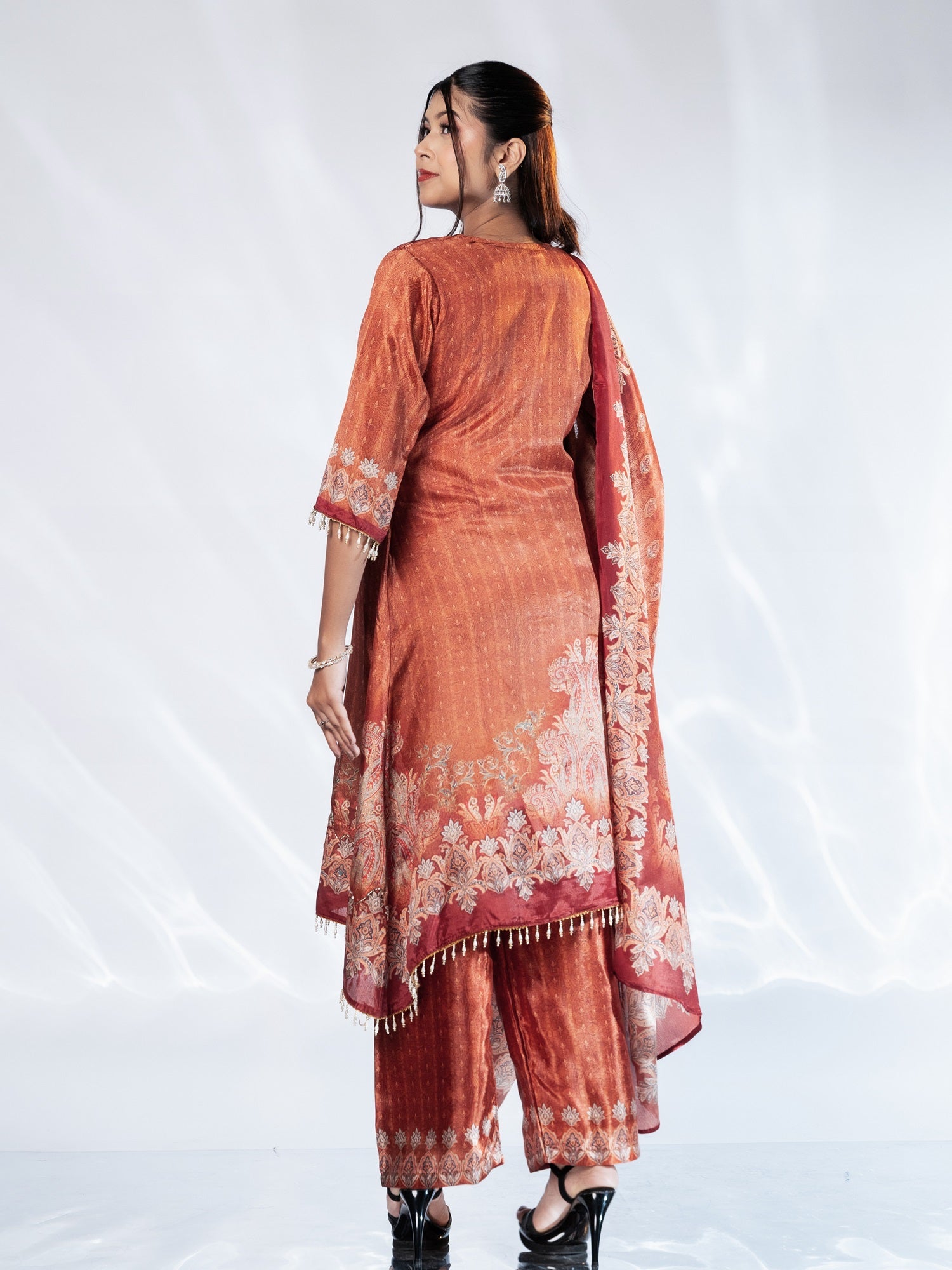 Burnt Orange Karachi Print Suit Set