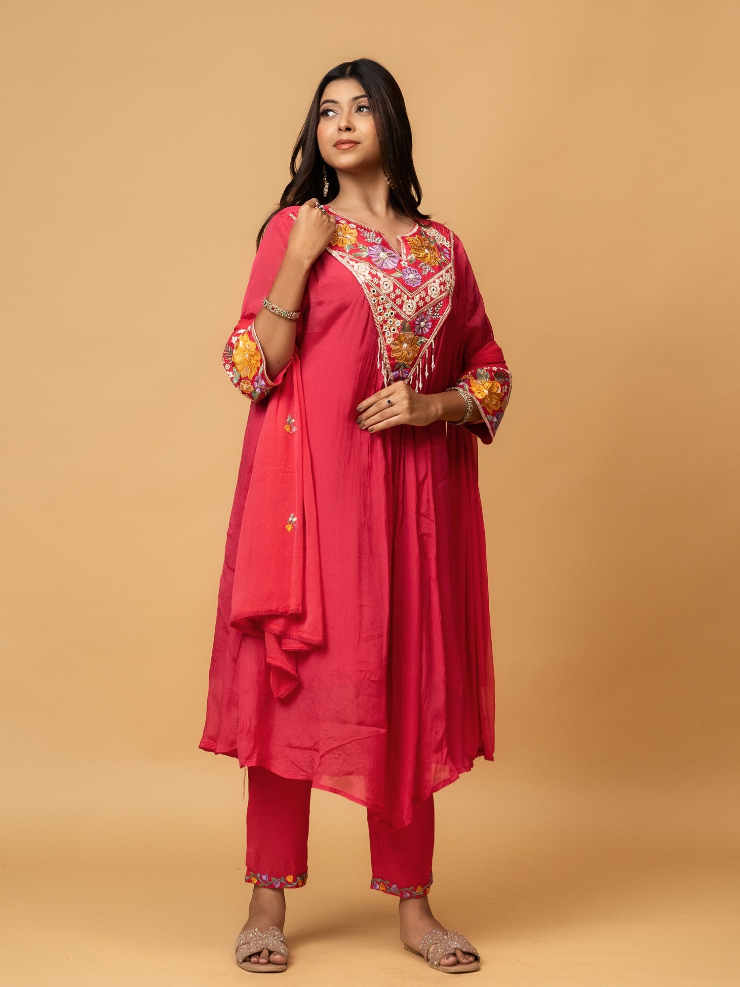 Pink Embroidered Suit Set