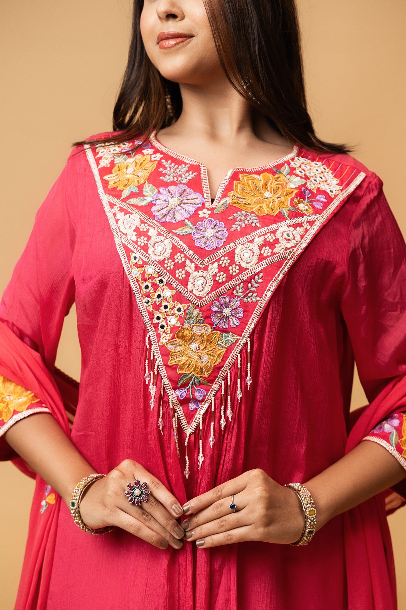 Pink Embroidered Suit Set