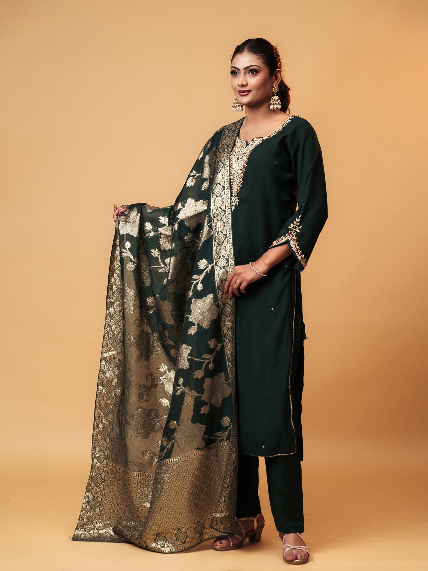 Deep Emerald Aari-Embroidered Suit Set
