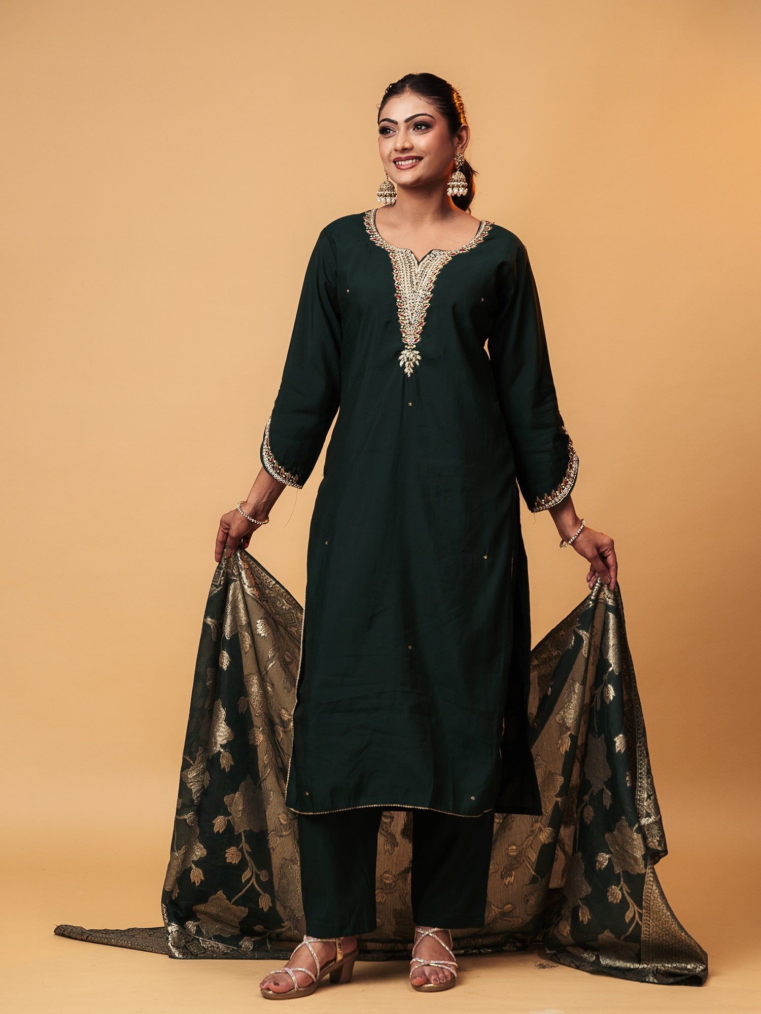 Deep Emerald Aari-Embroidered Suit Set