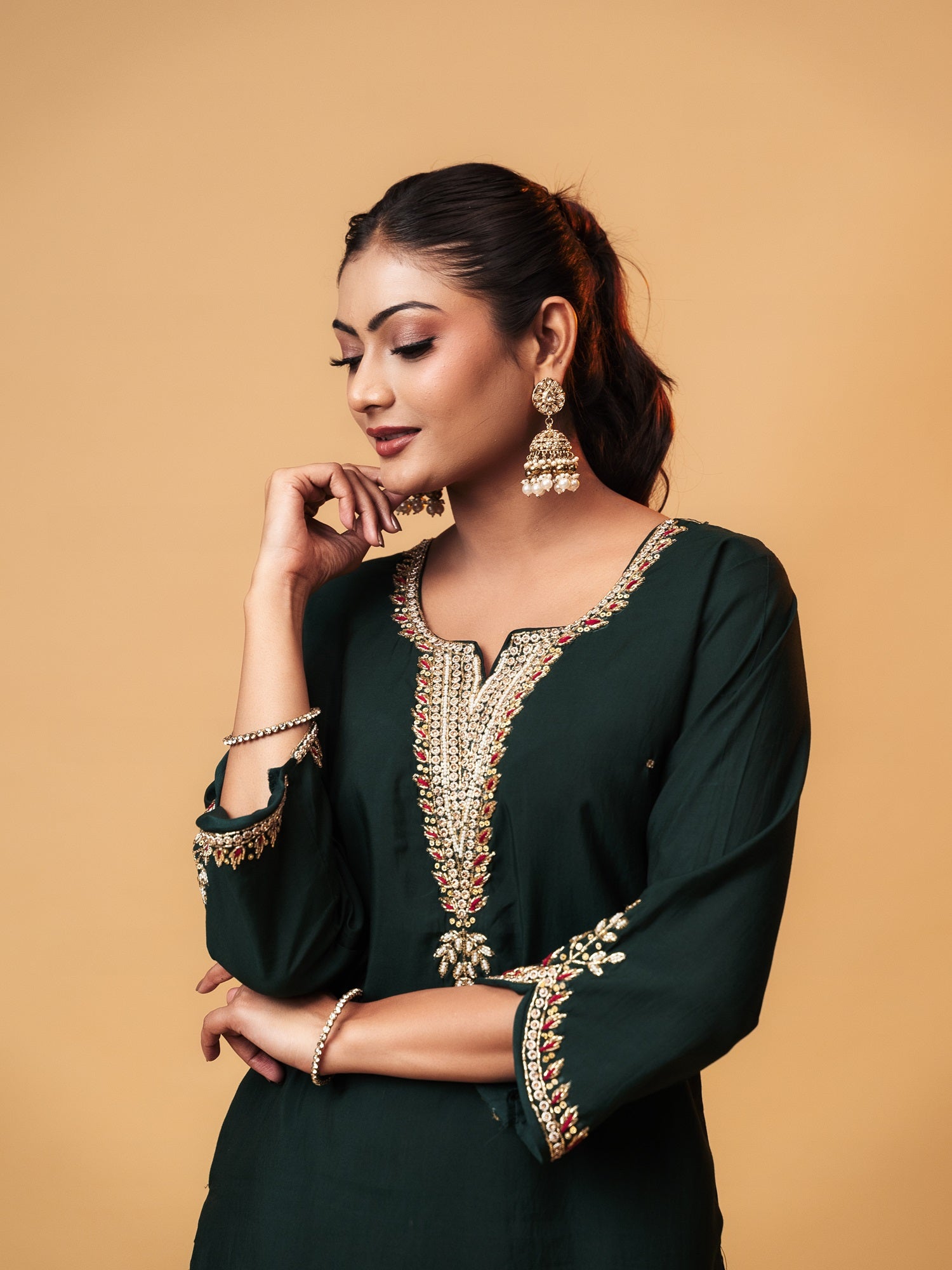 Deep Emerald Aari-Embroidered Suit Set