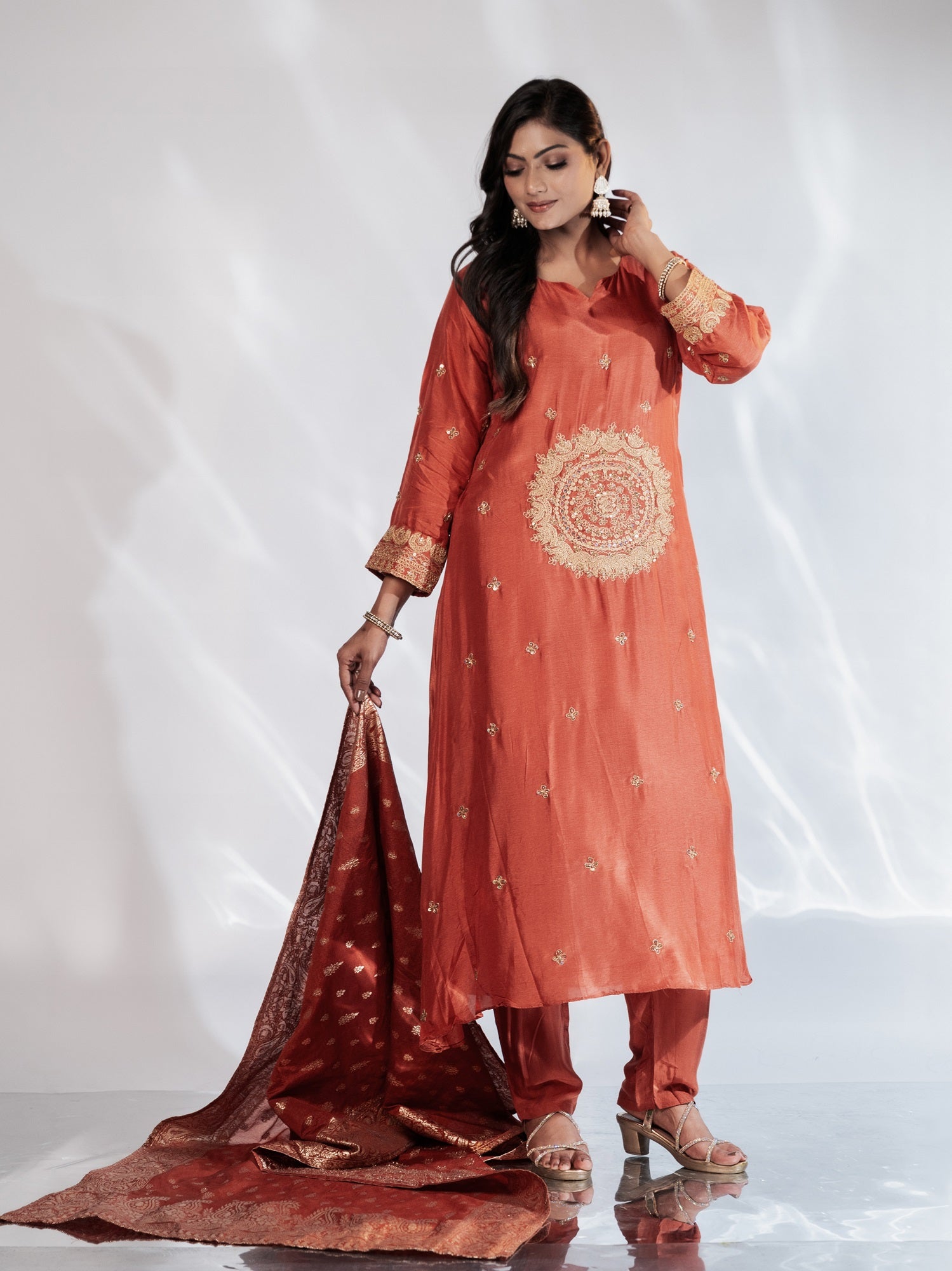 Rust Orange Ethnic Suit Set