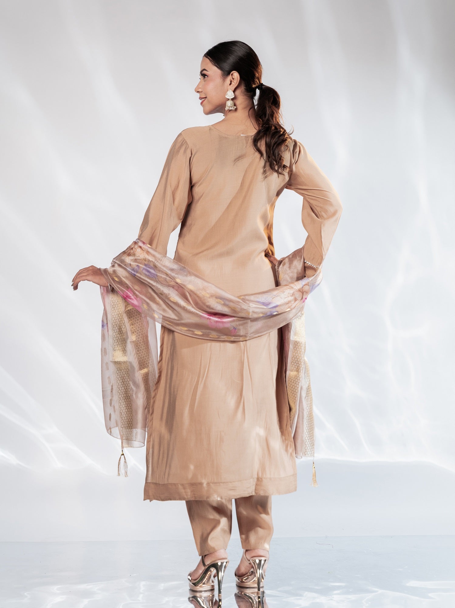 Nude Beige Pastel-Embroidered Suit Set