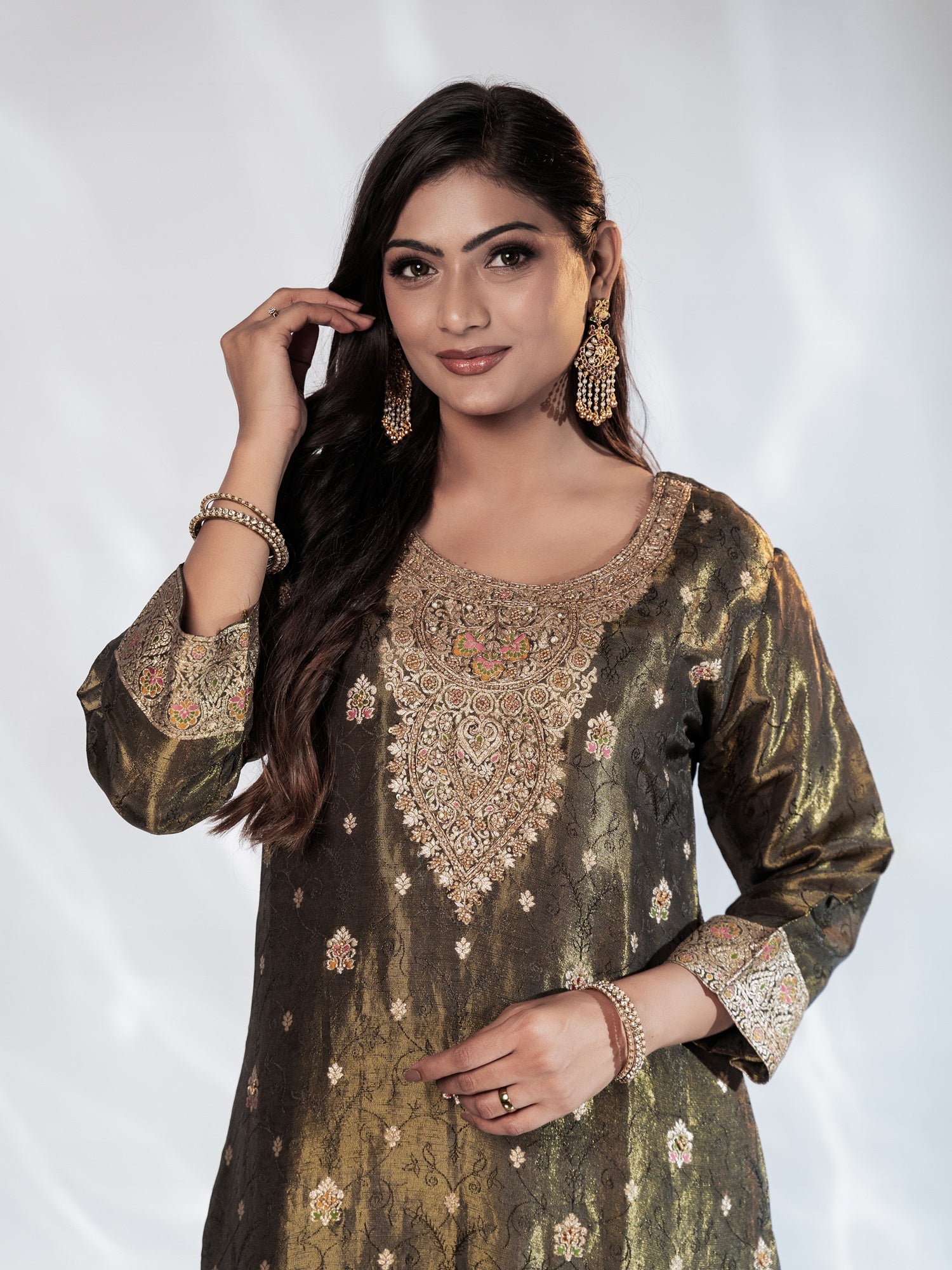 Mehendi Green Zari Shimmer Suit Set