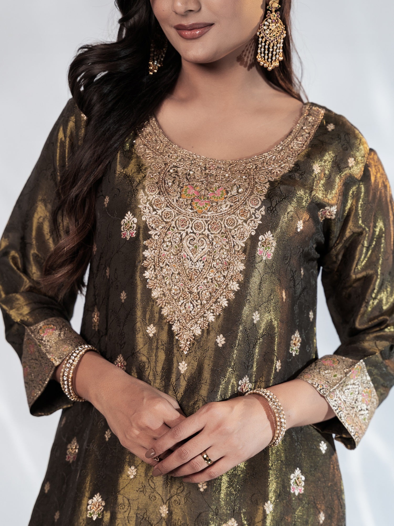 Mehendi Green Zari Shimmer Suit Set