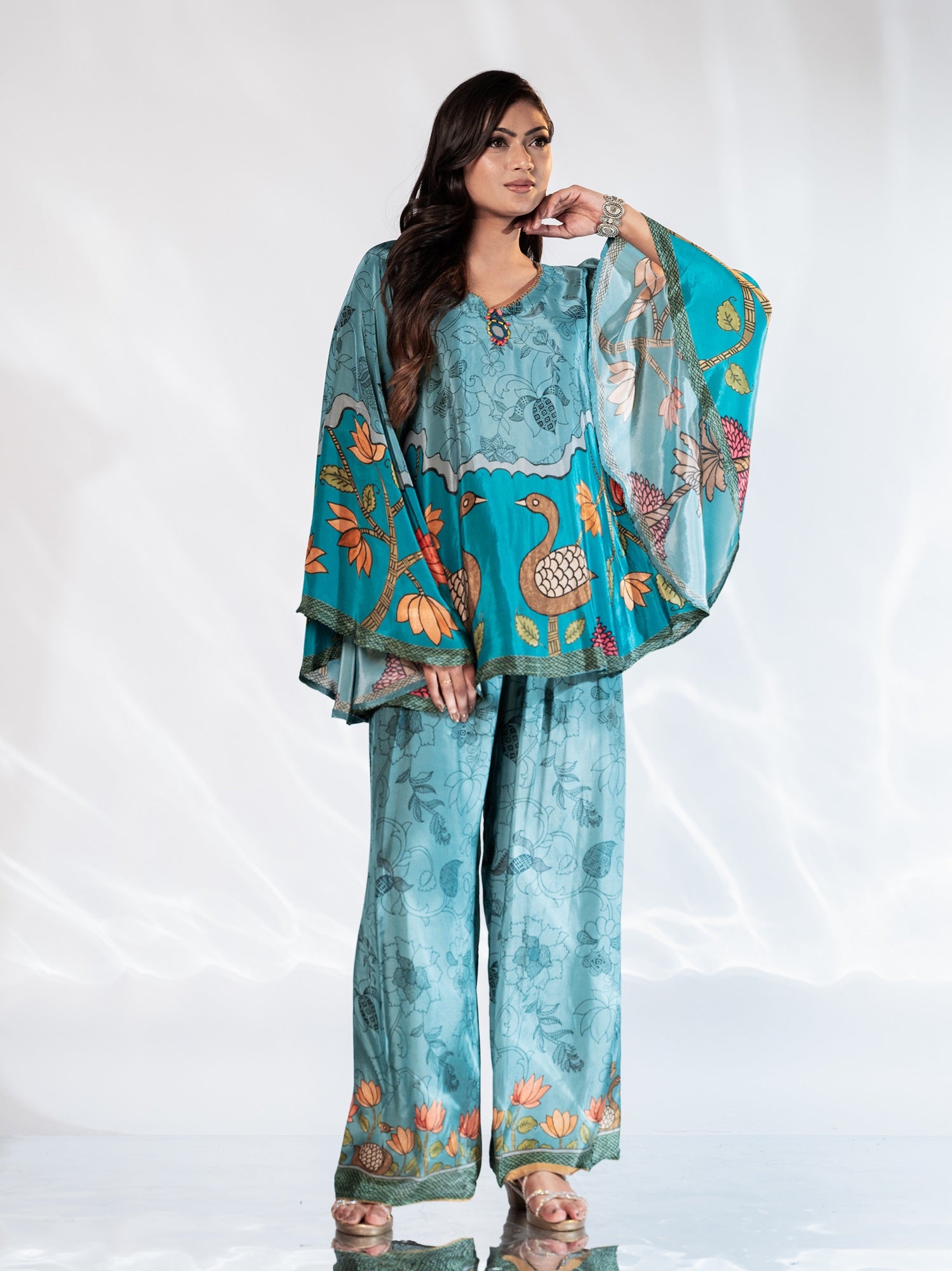 Blue Printed Glass Satin Co-ord Set