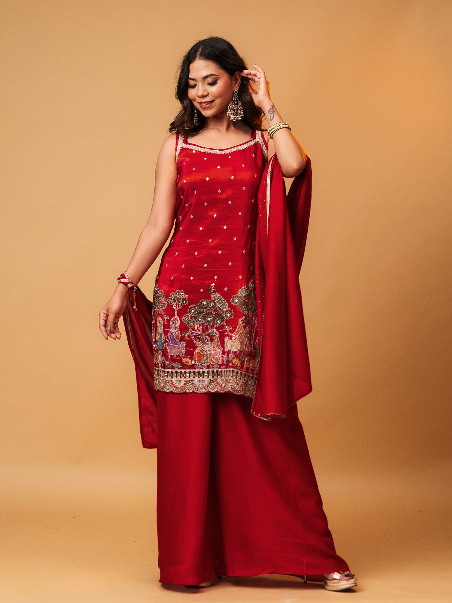 Scarlet Red Figures Heritage Sharara Set