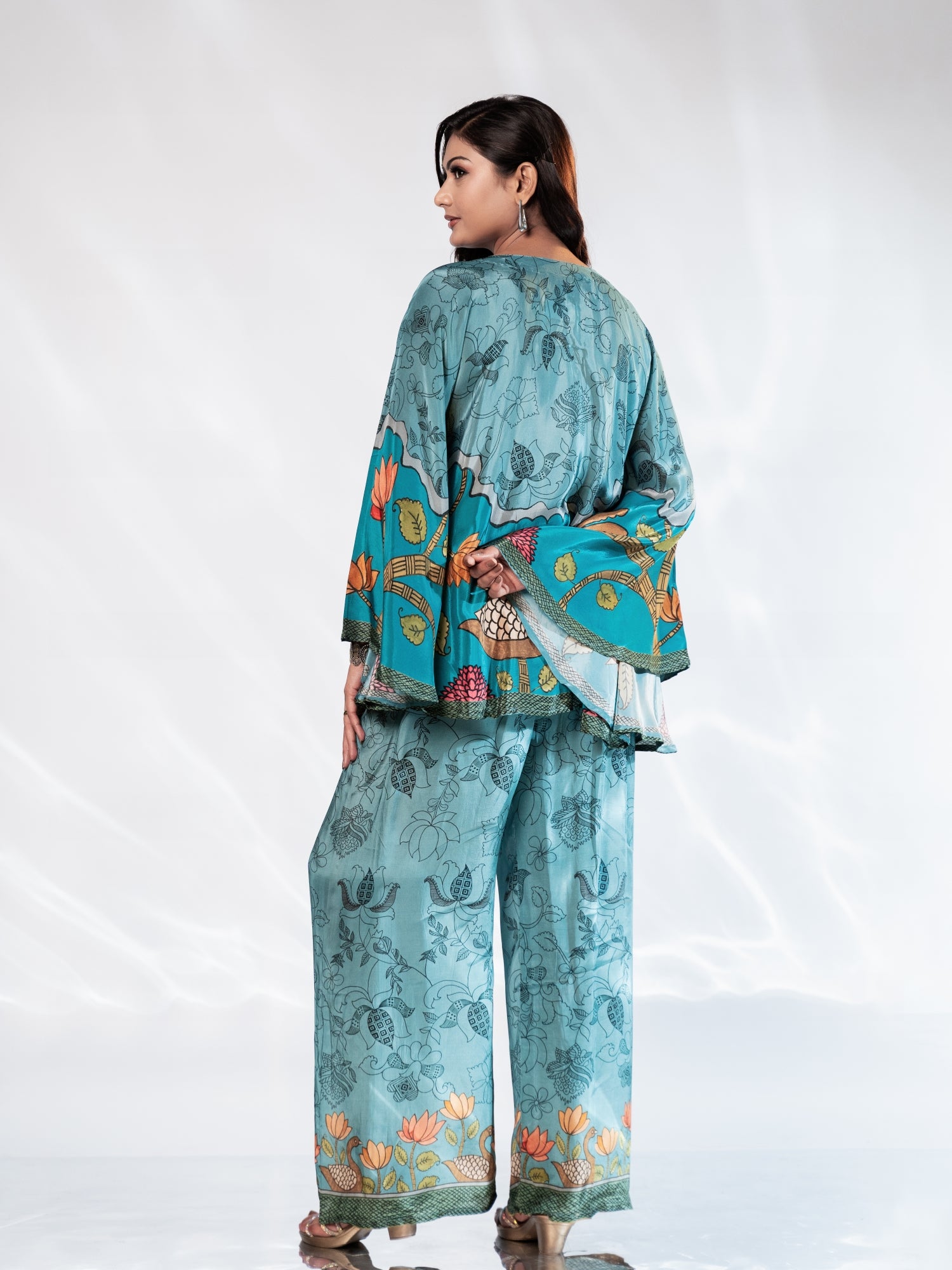 Blue Printed Glass Satin Co-ord Set