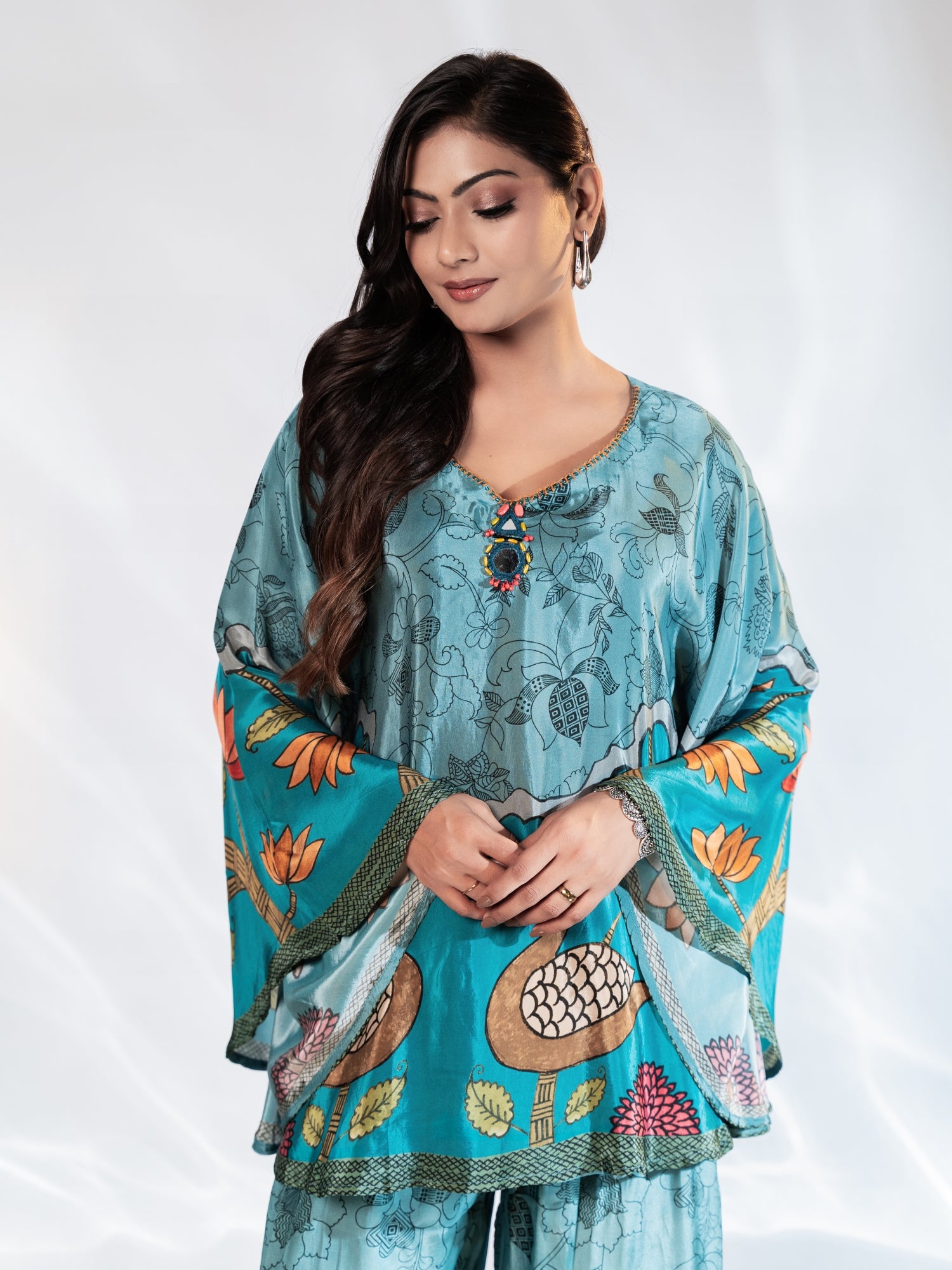 Blue Printed Glass Satin Co-ord Set