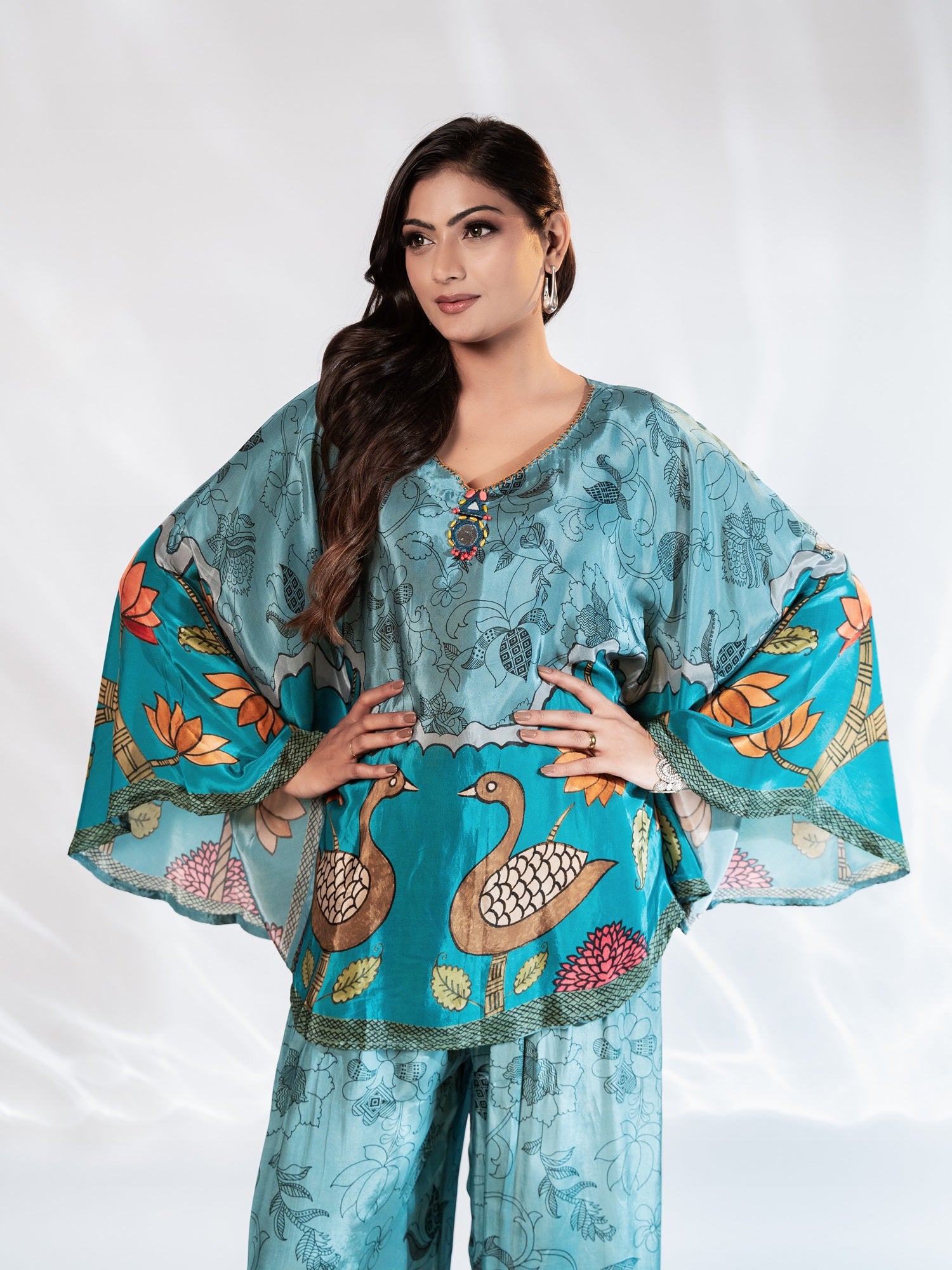 Blue Printed Glass Satin Co-ord Set