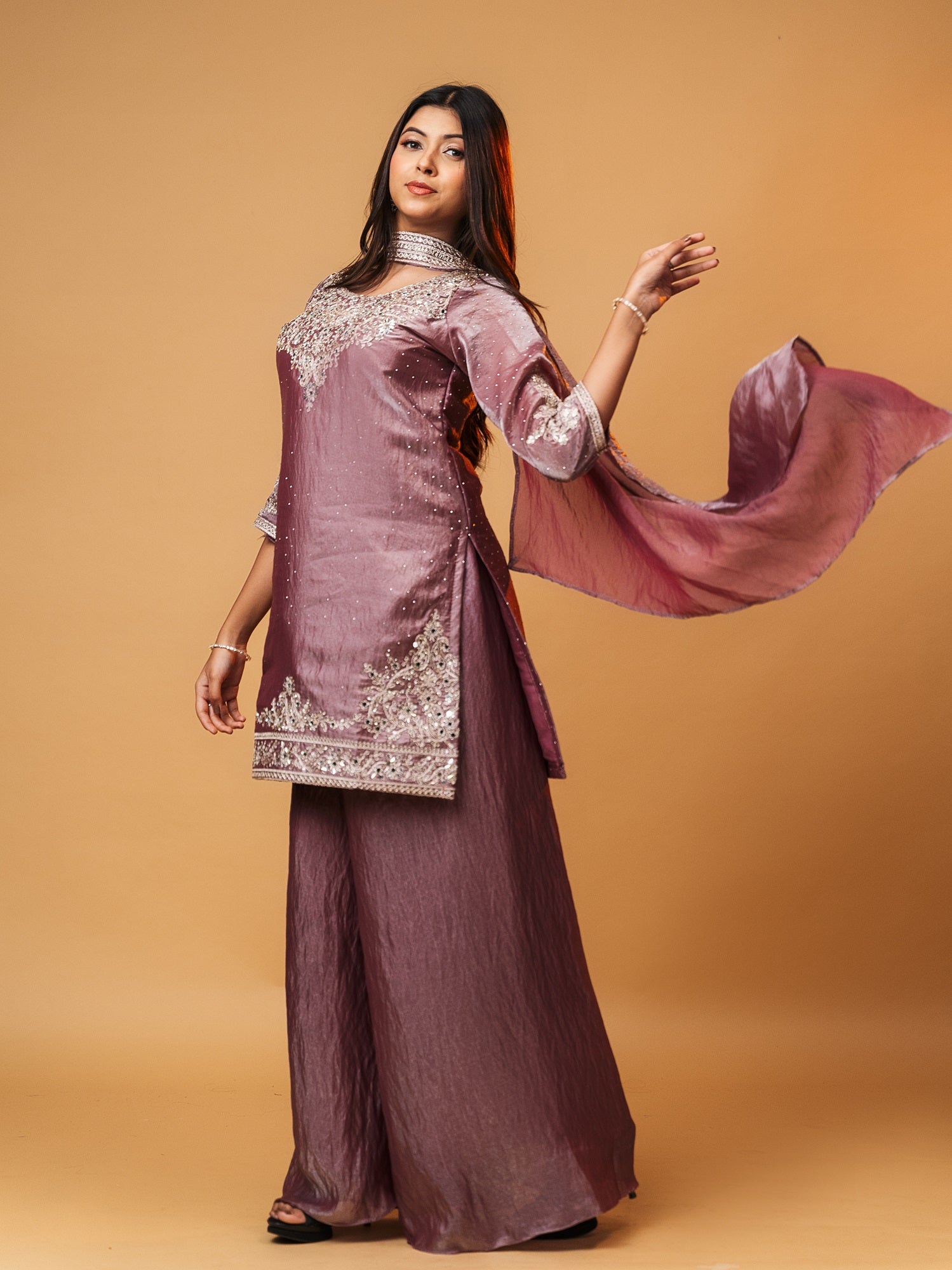 Luxe Glitter Zari-Embroidered Sharara Suit Set