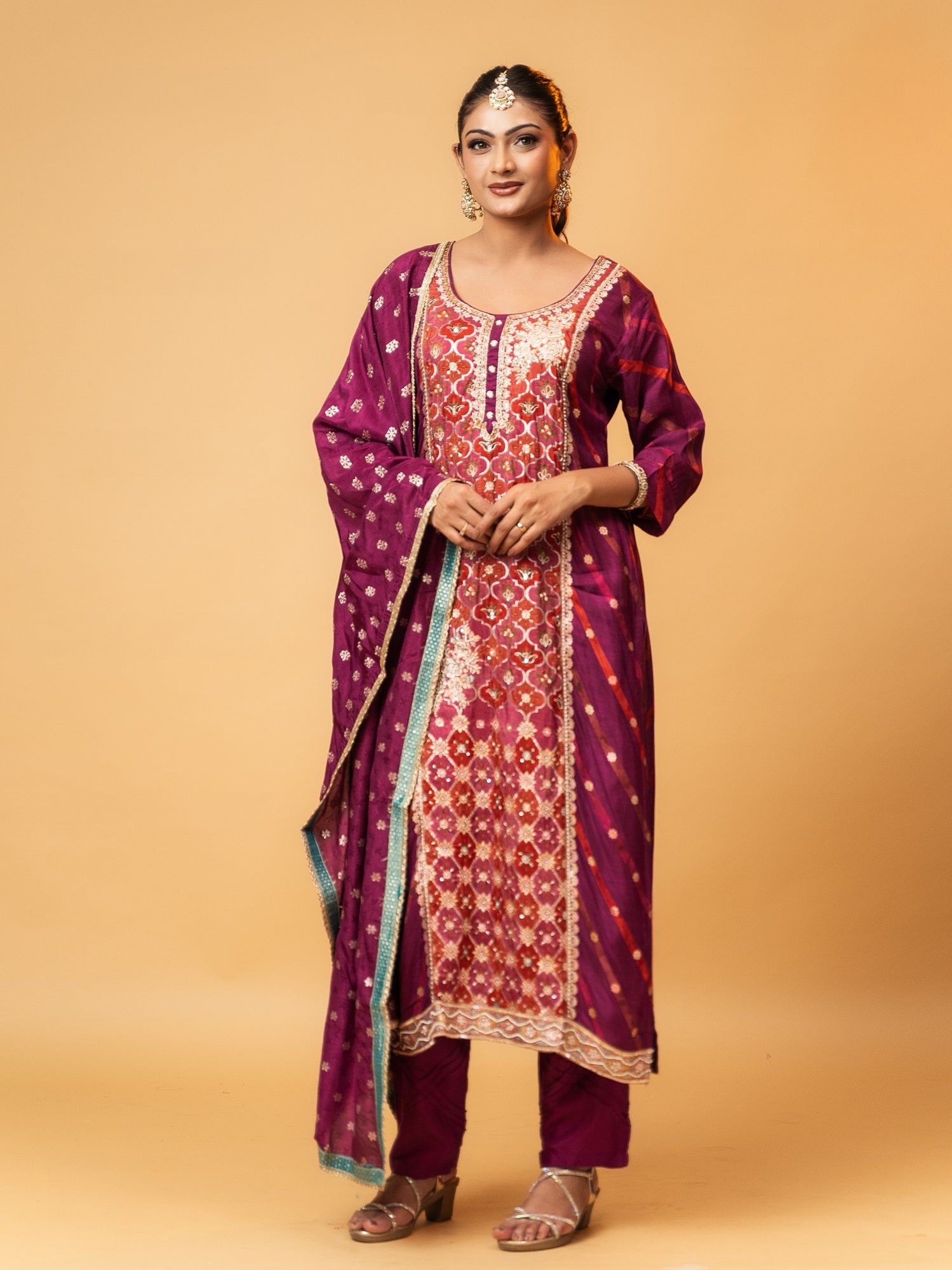 Royal Magenta Premium Zari Silk Suit Set