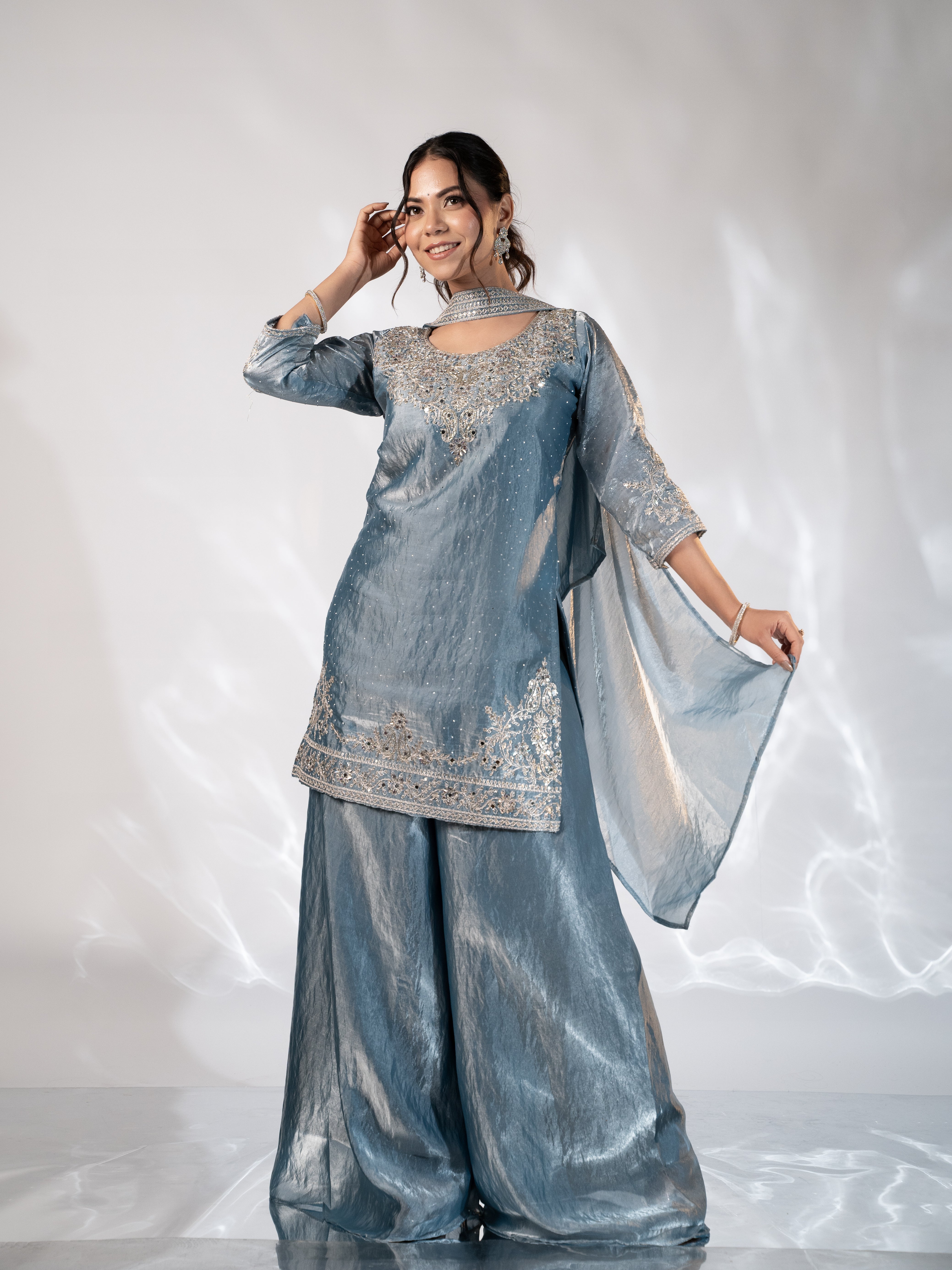 Luxe Glitter Zari-Embroidered Sharara Suit Set