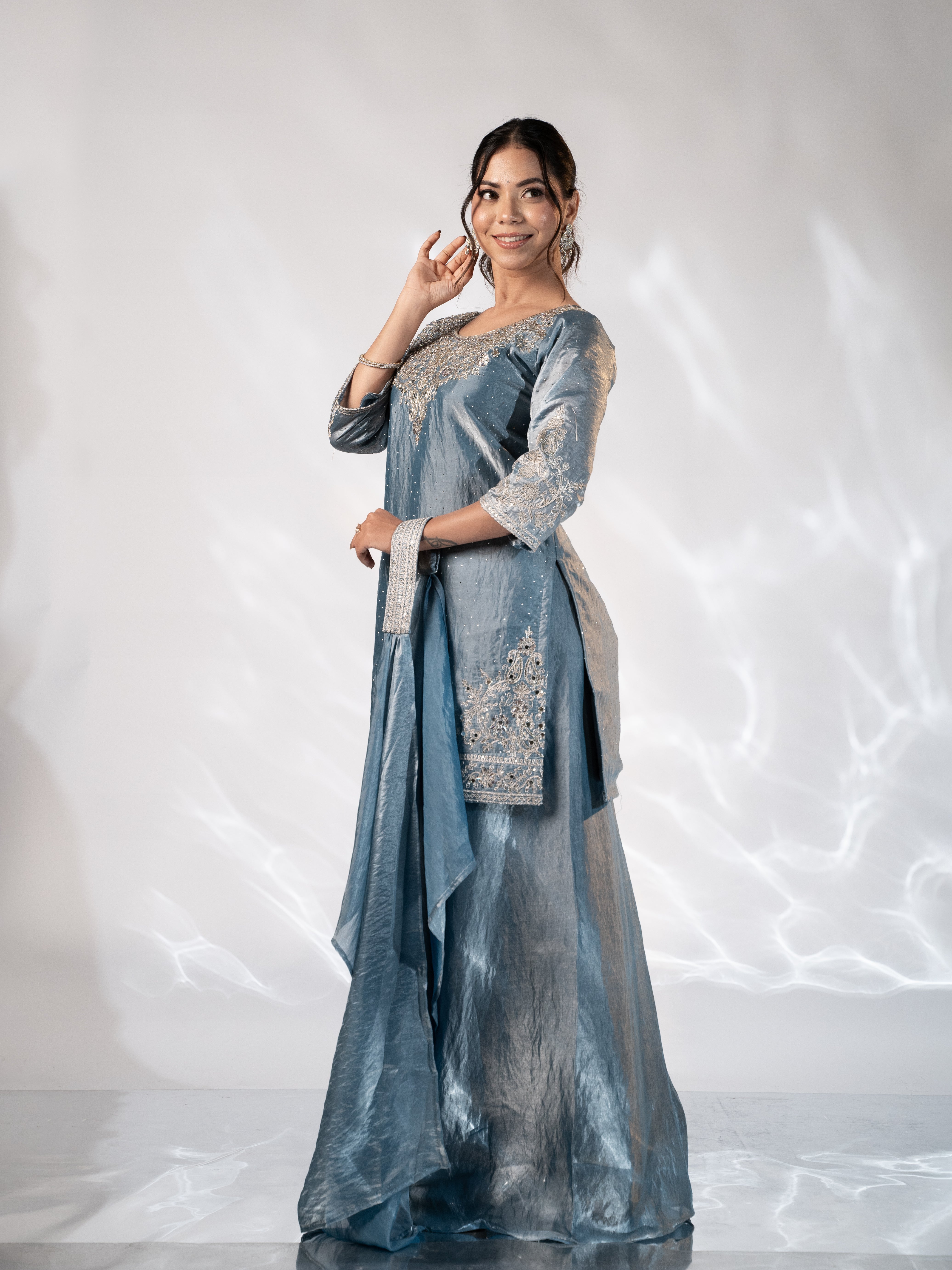 Luxe Glitter Zari-Embroidered Sharara Suit Set
