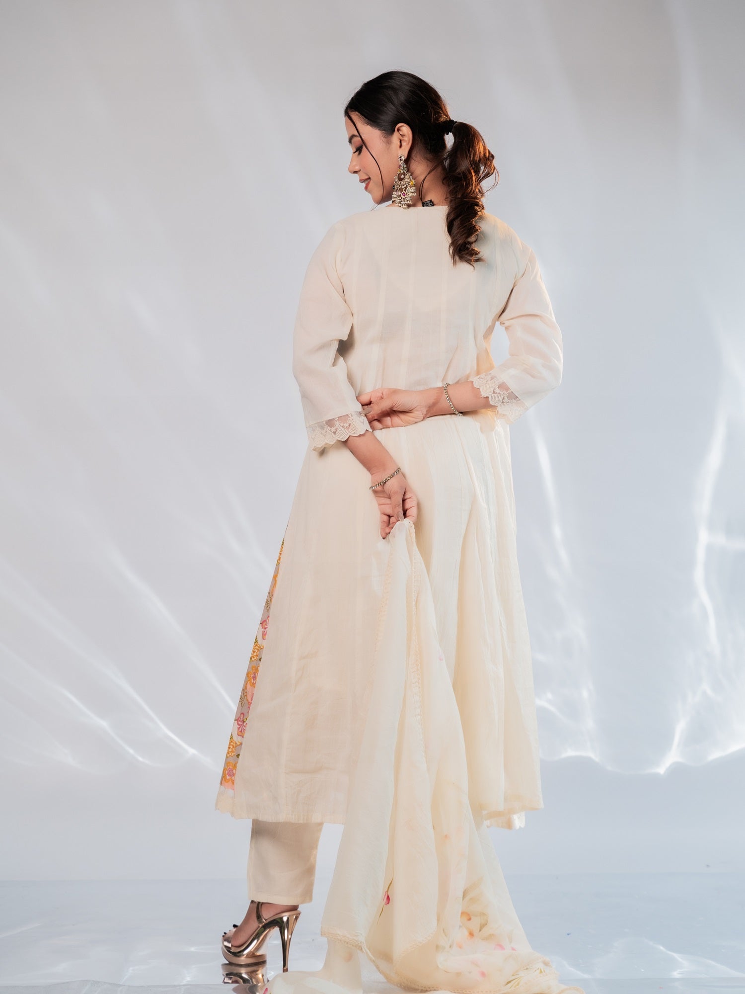 Ivory Pastel Floral Embroidered Suit Set