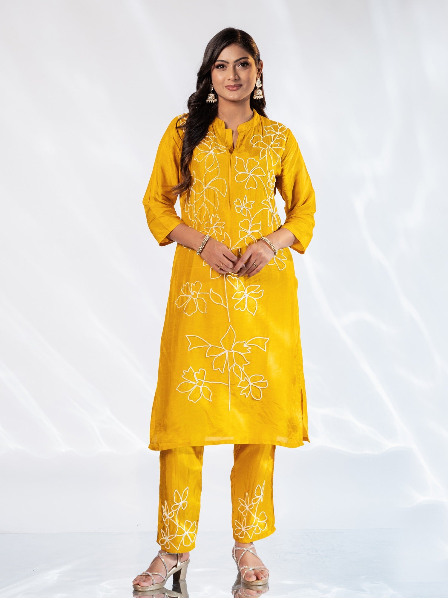 Mustard Floral Beaded Co-ord Set