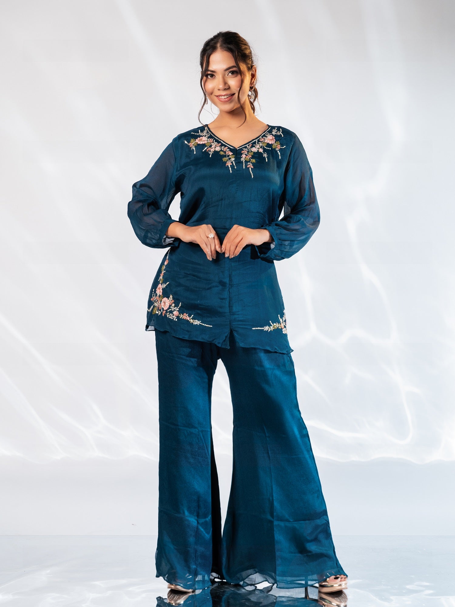 Blue Bloom Handwork Embroidered Co-ord Set