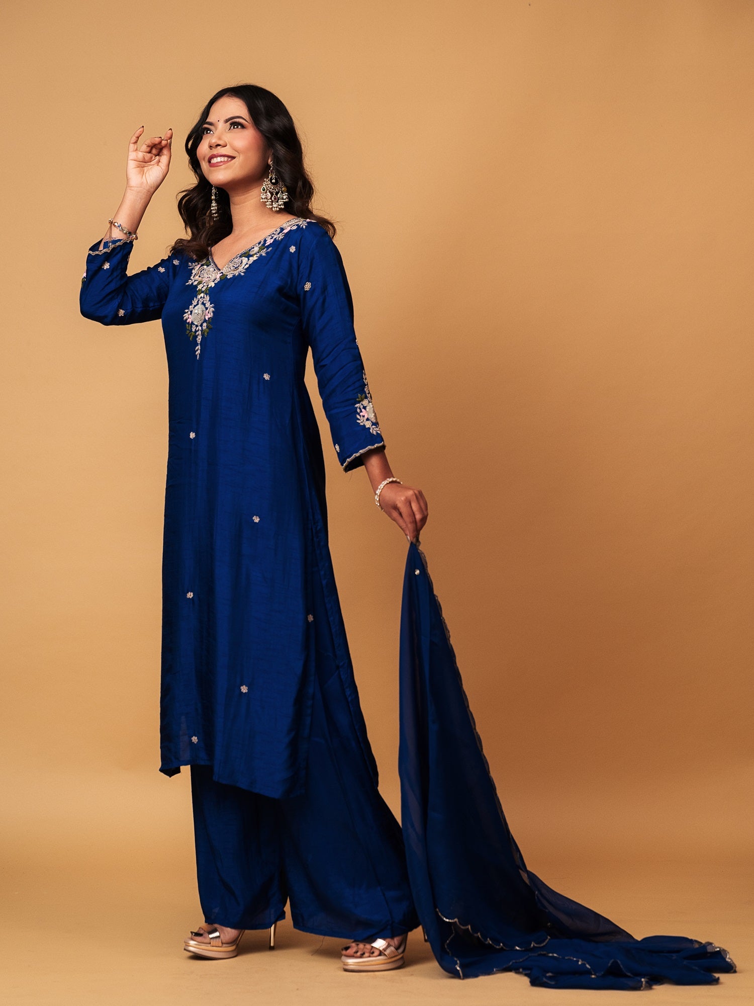 Rich Royal Blue Embroidered Suit Set