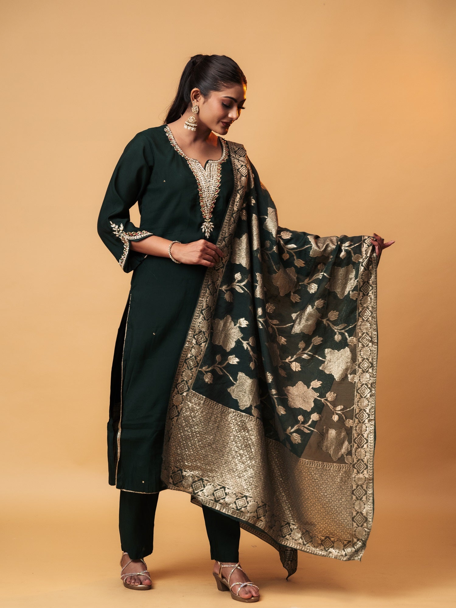 Deep Emerald Aari-Embroidered Suit Set