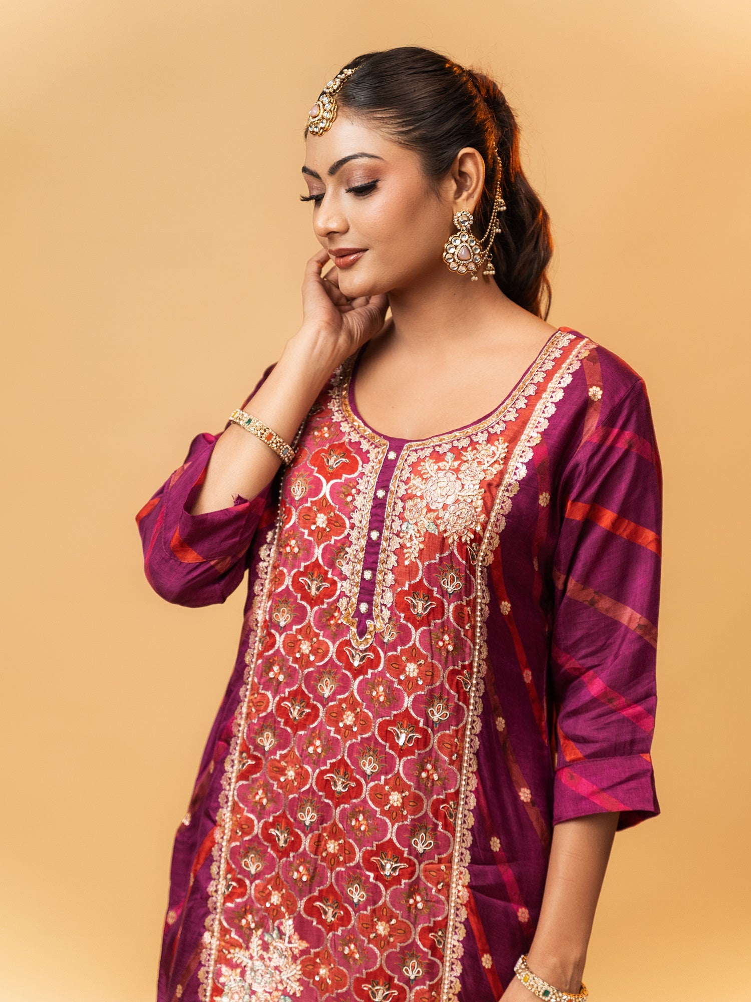 Royal Magenta Premium Zari Silk Suit Set
