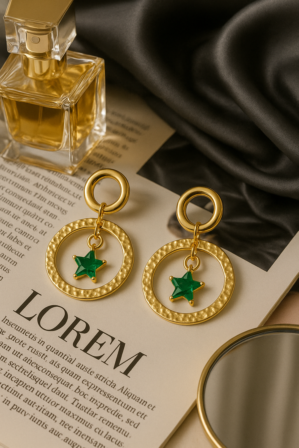 Emerald Star Orbit Drop Earrings
