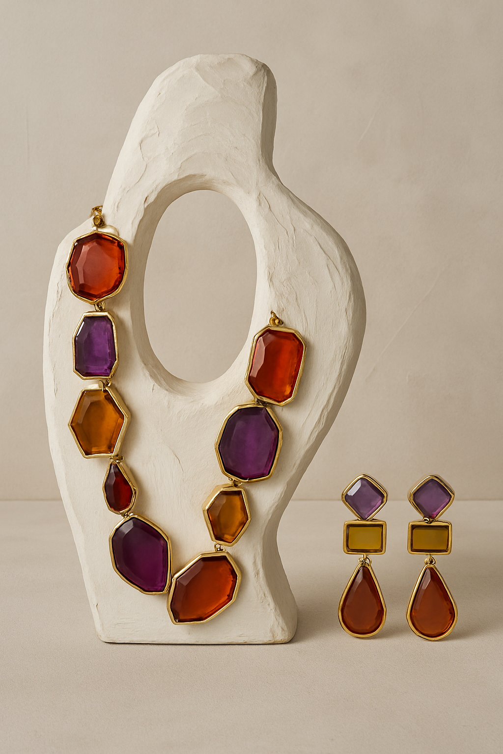 Sunset Gem Glass Necklace Set