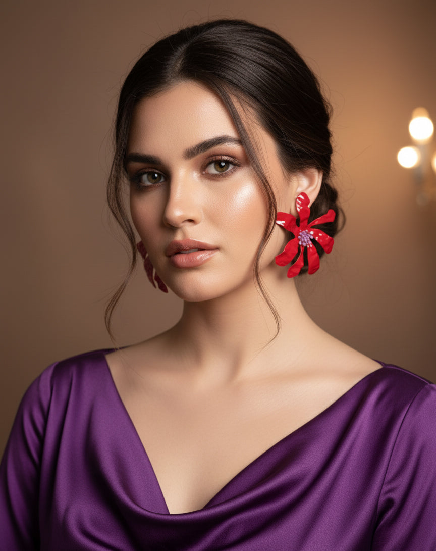 Crimson Bloom Statement Studs