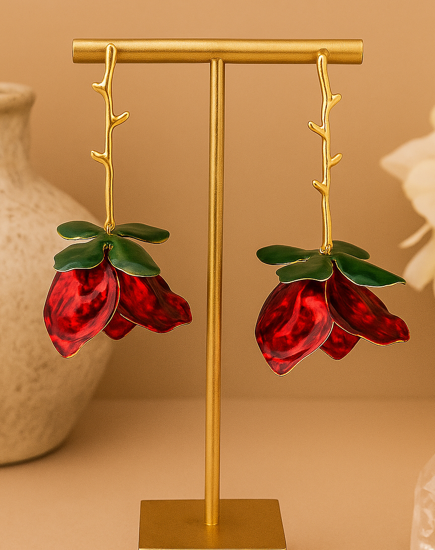 Crimson Bloom Drop Earrings