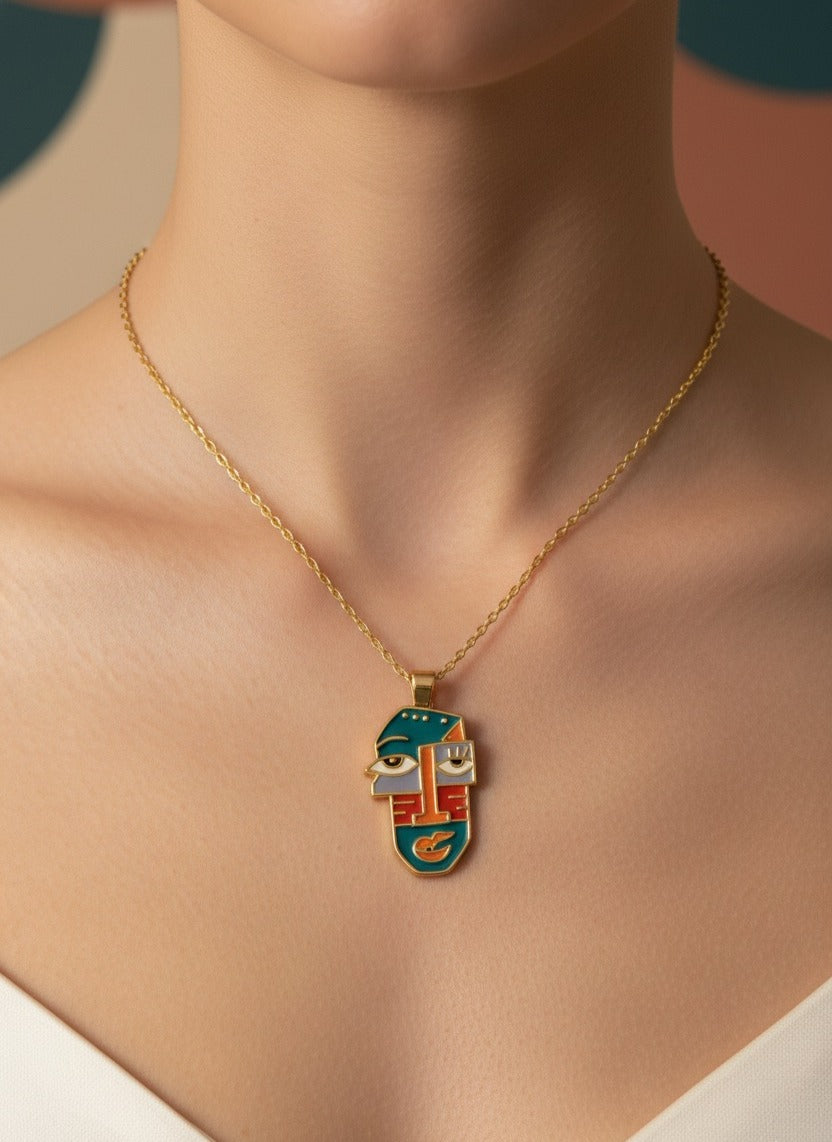Abstract Art Face Pendant Necklace