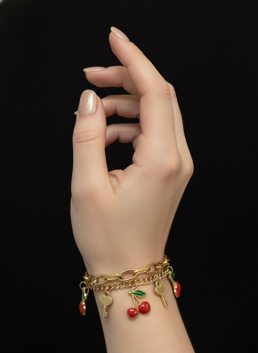 Cherry Key Charm Bracelet