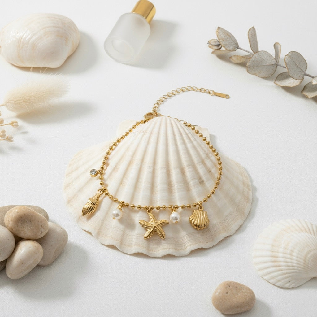 Seashell Charms Pearl Bracelet
