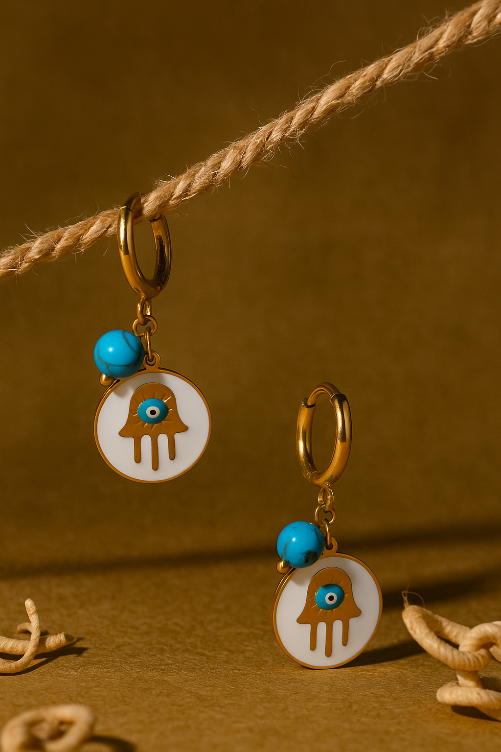 Turquoise Charm Evil-Eye Hoop Earrings