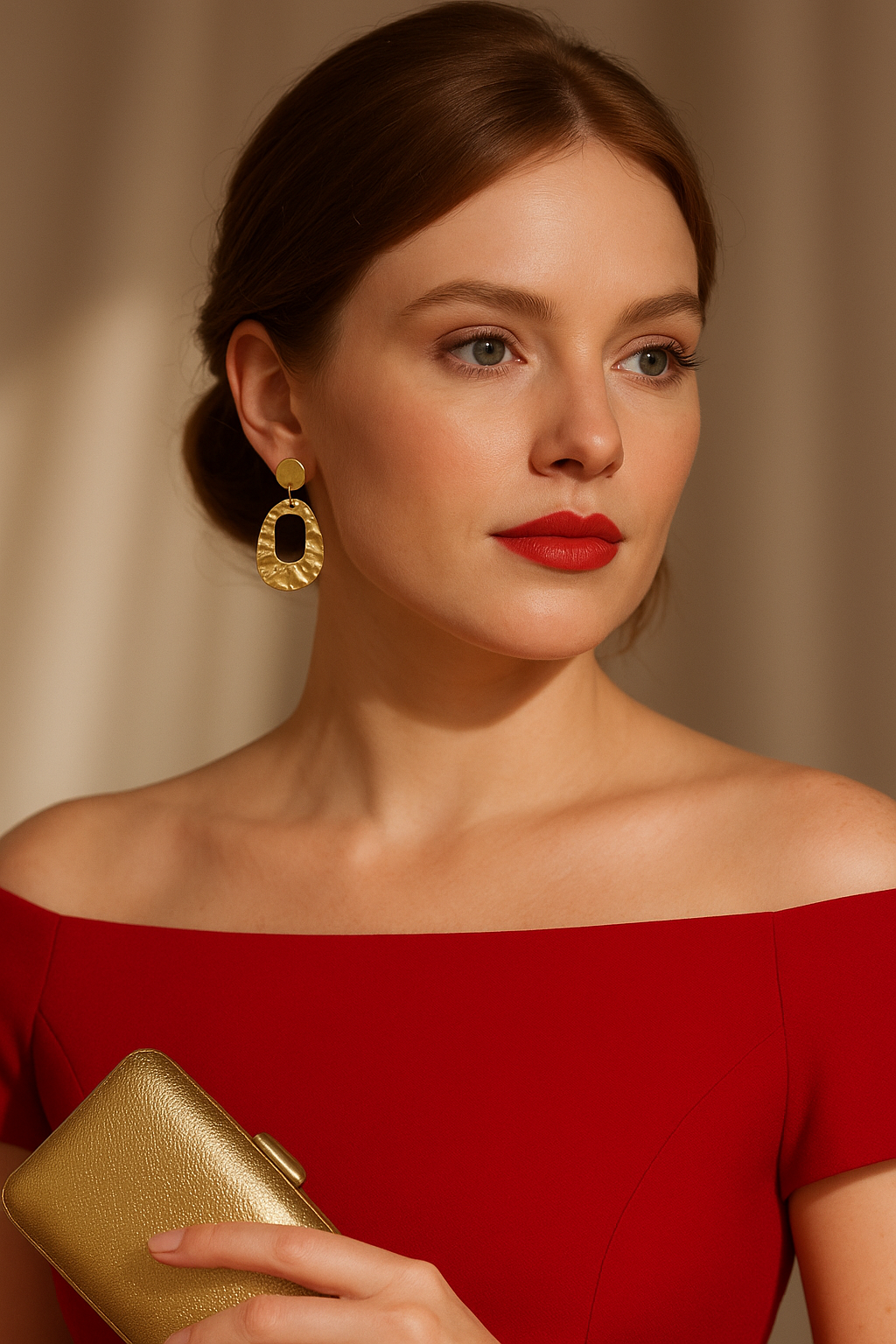 Golden Ripple Oval Statement Earrings