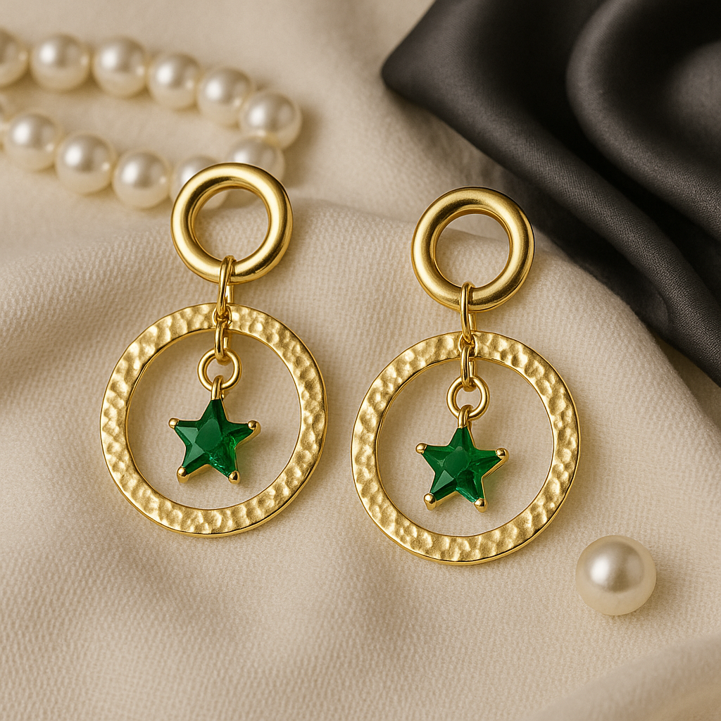 Emerald Star Orbit Drop Earrings