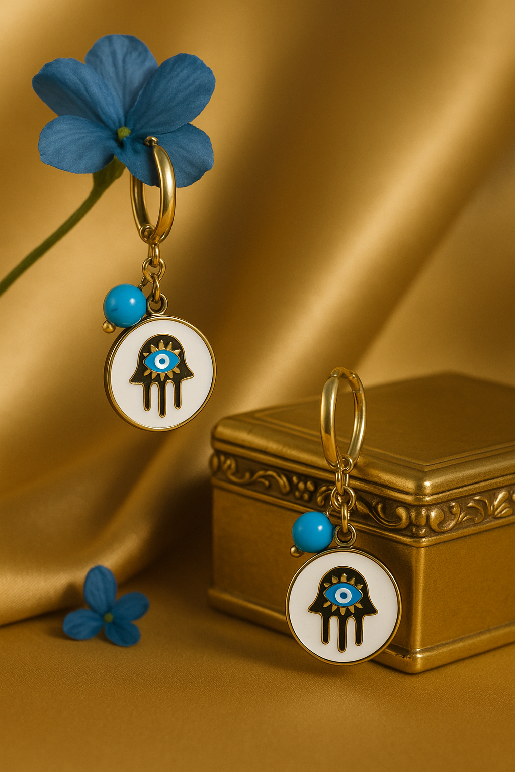 Turquoise Charm Evil-Eye Hoop Earrings