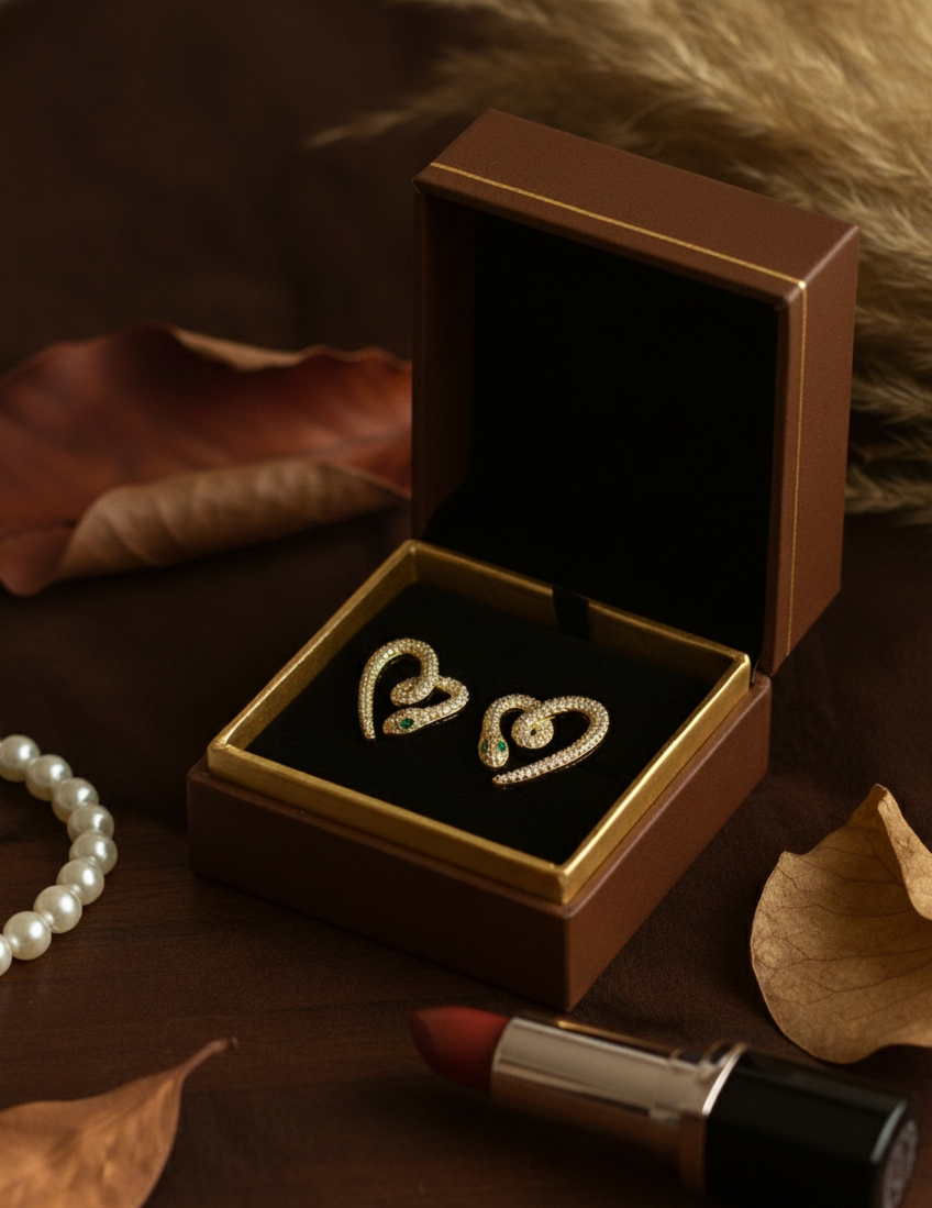 Emerald Serpent Heart-Swirl Studs