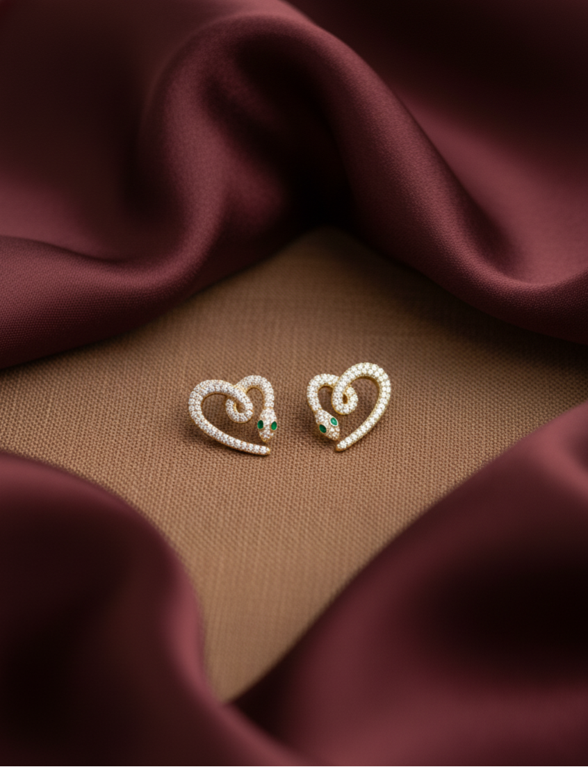 Emerald Serpent Heart-Swirl Studs